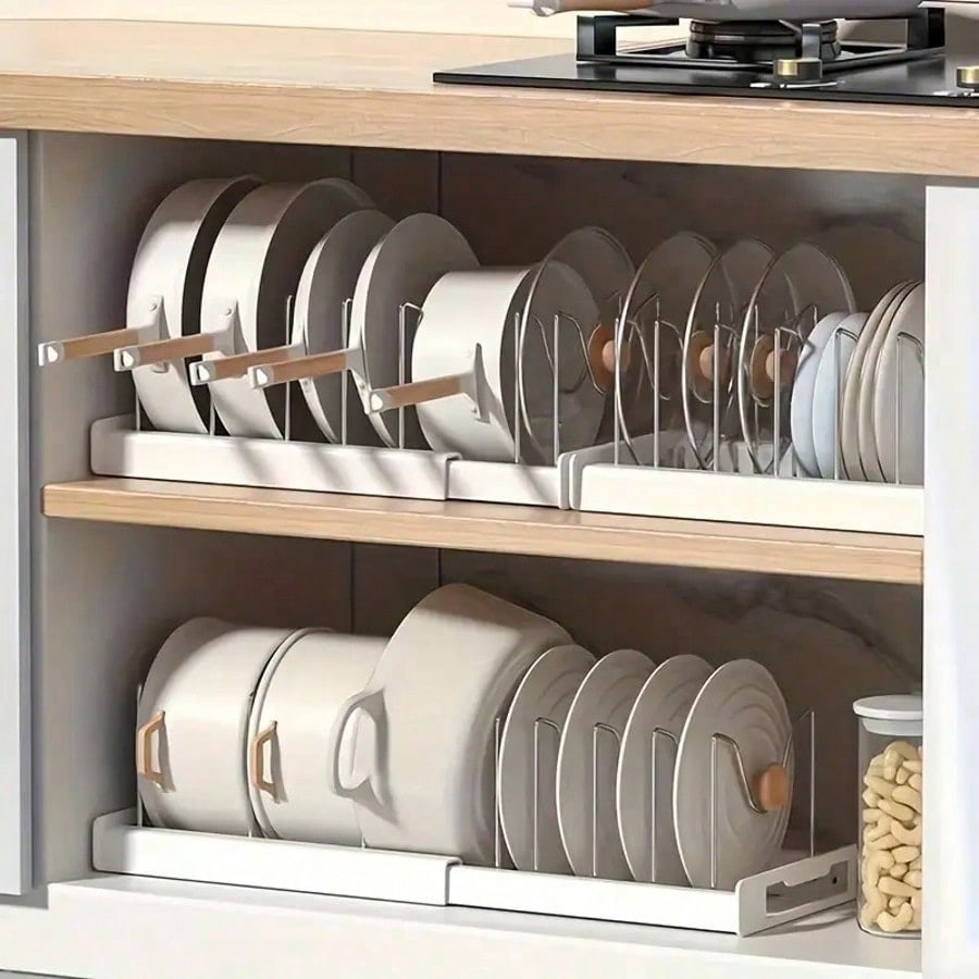 Kitchen Cabinet Baking Organizer - Prateleira de Armazenamento com Divisórias Ajustáveis,