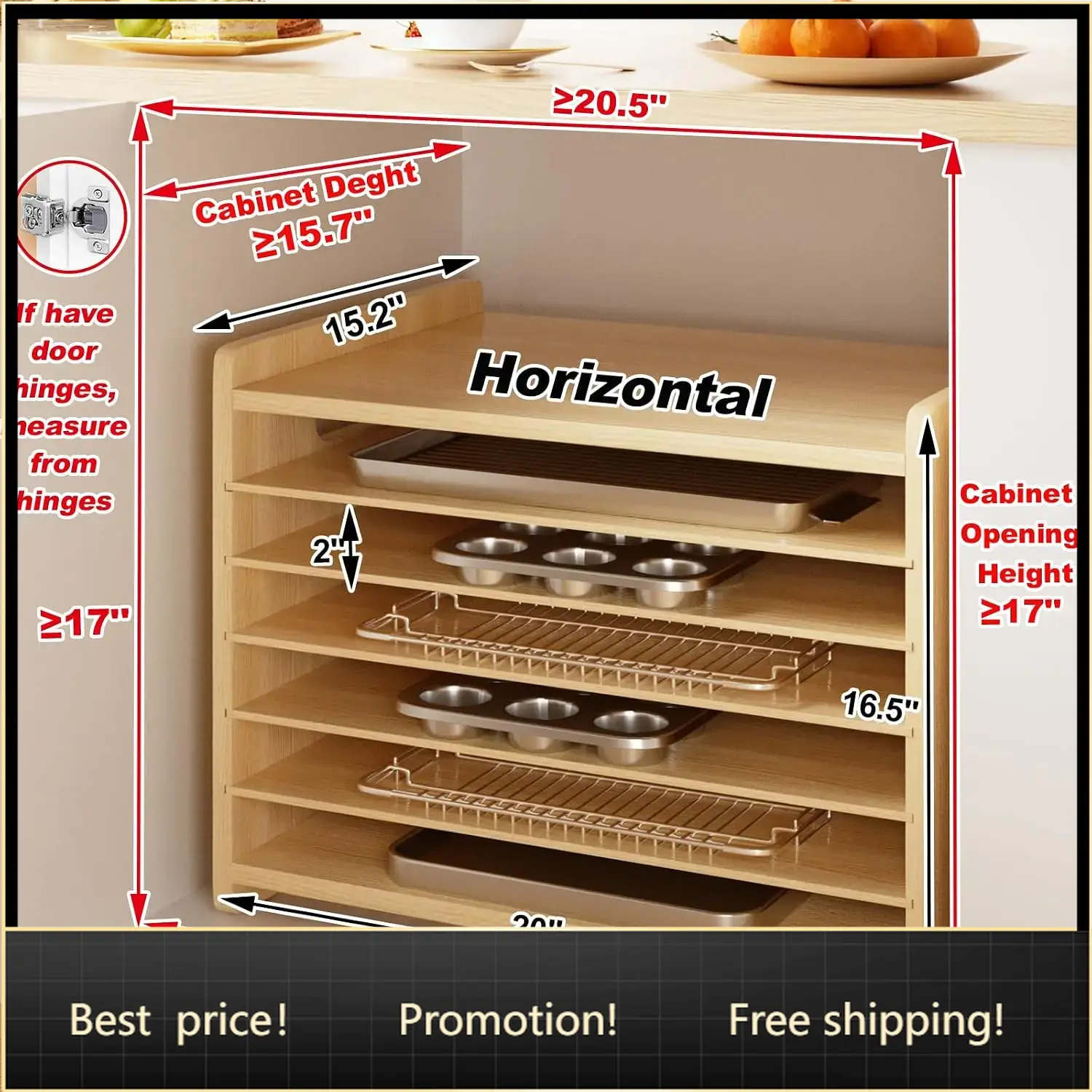 Kitchen Cabinet Baking Organizer - Divisórias de Madeira de 7 Níveis