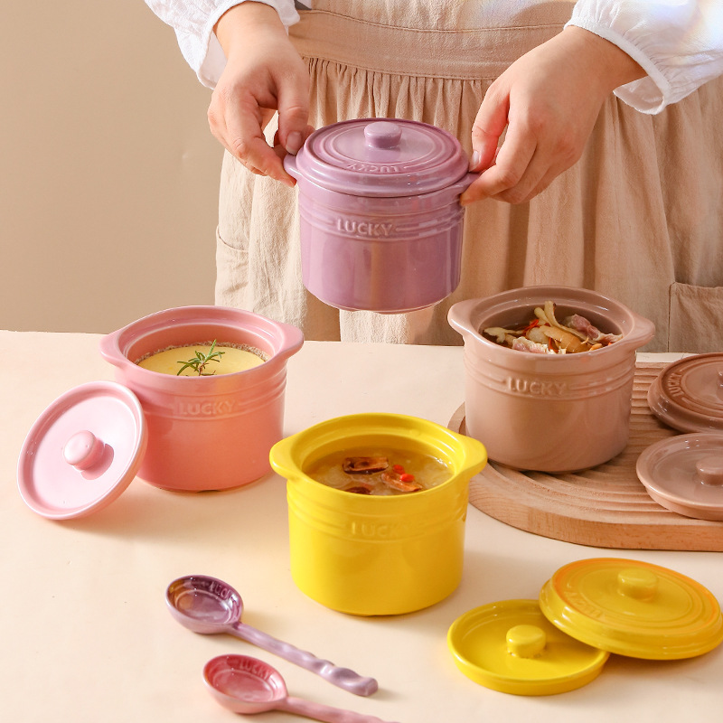 Kitchen Baking Bowls - Tigela de cerâmica com tampa dupla,