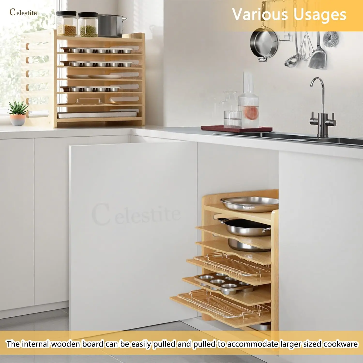 Divisórias de Madeira para Arm - Kitchen Cabinet Baking Organizer avaliação e preço