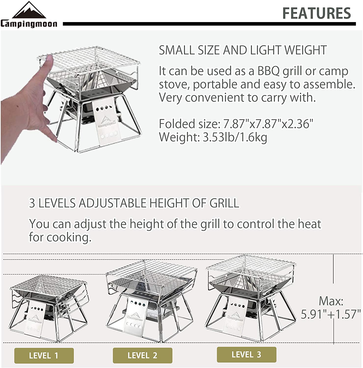 Campingmoon-Vertical ajustável - Mini Kitchen Baking avaliação e preço